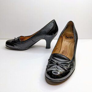 Sofft Heels Womens 7.5 Black Patent Leather Oxford Brogue Professional Pumps